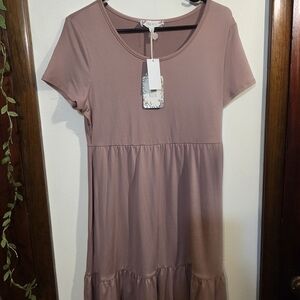 Pink Rose Mauve Short Sleeve Midi Dress